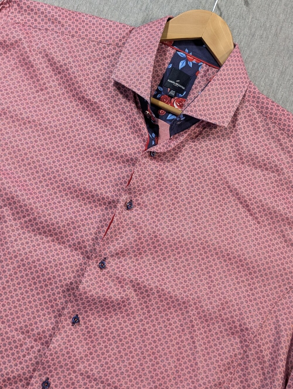 Daniel Hechter Paris Pink Blue Shirt Men's 2XT Geometric Print Floral Lining
